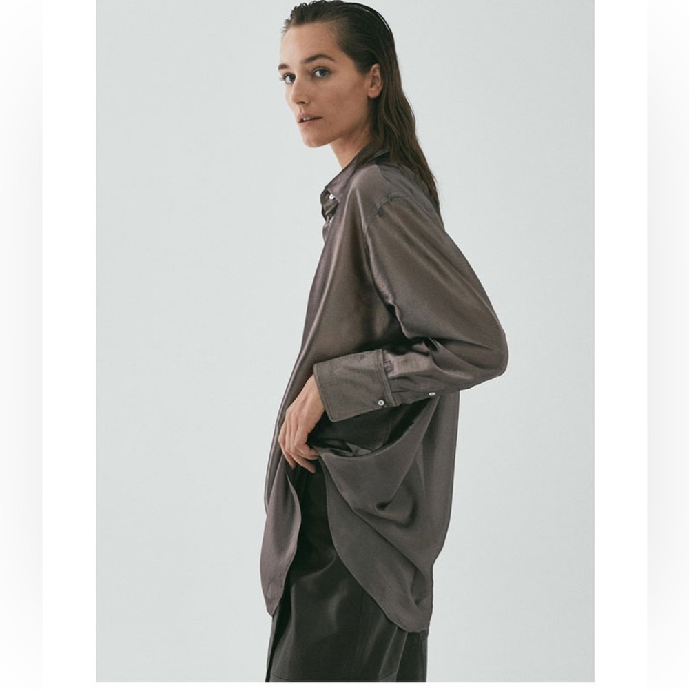 Massimo Dutti Women’s Limited Edition Oversized Button Up Shirt Metallic size 4